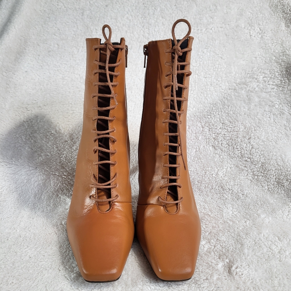 l'intervalle Ankle Boots w/ Gold Accent High Heels in Chestnut Nubuck 39/ US 8.5 - Picture 4 of 14
